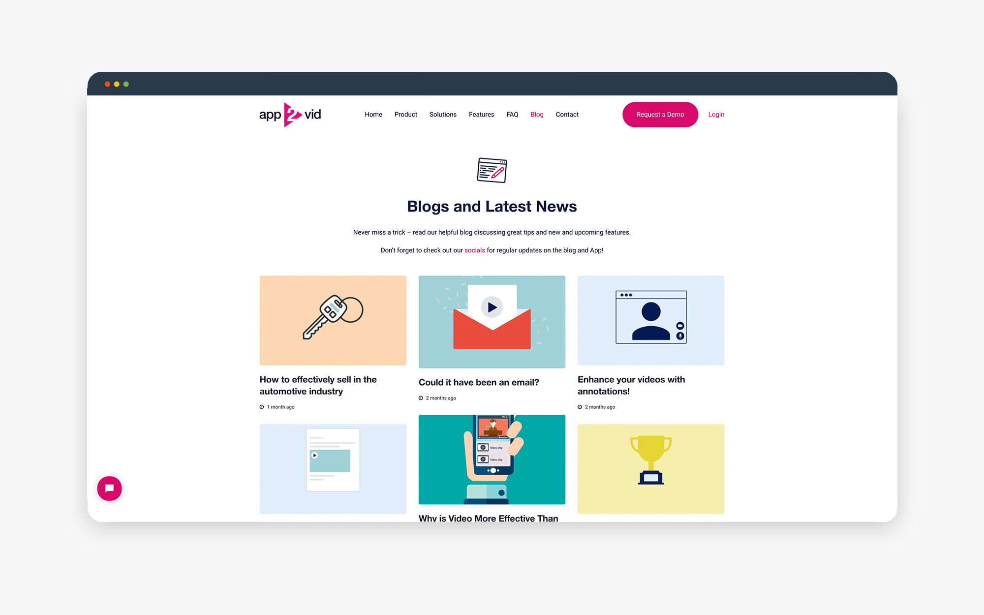 Website homepage featuring blog posts and latest news updates