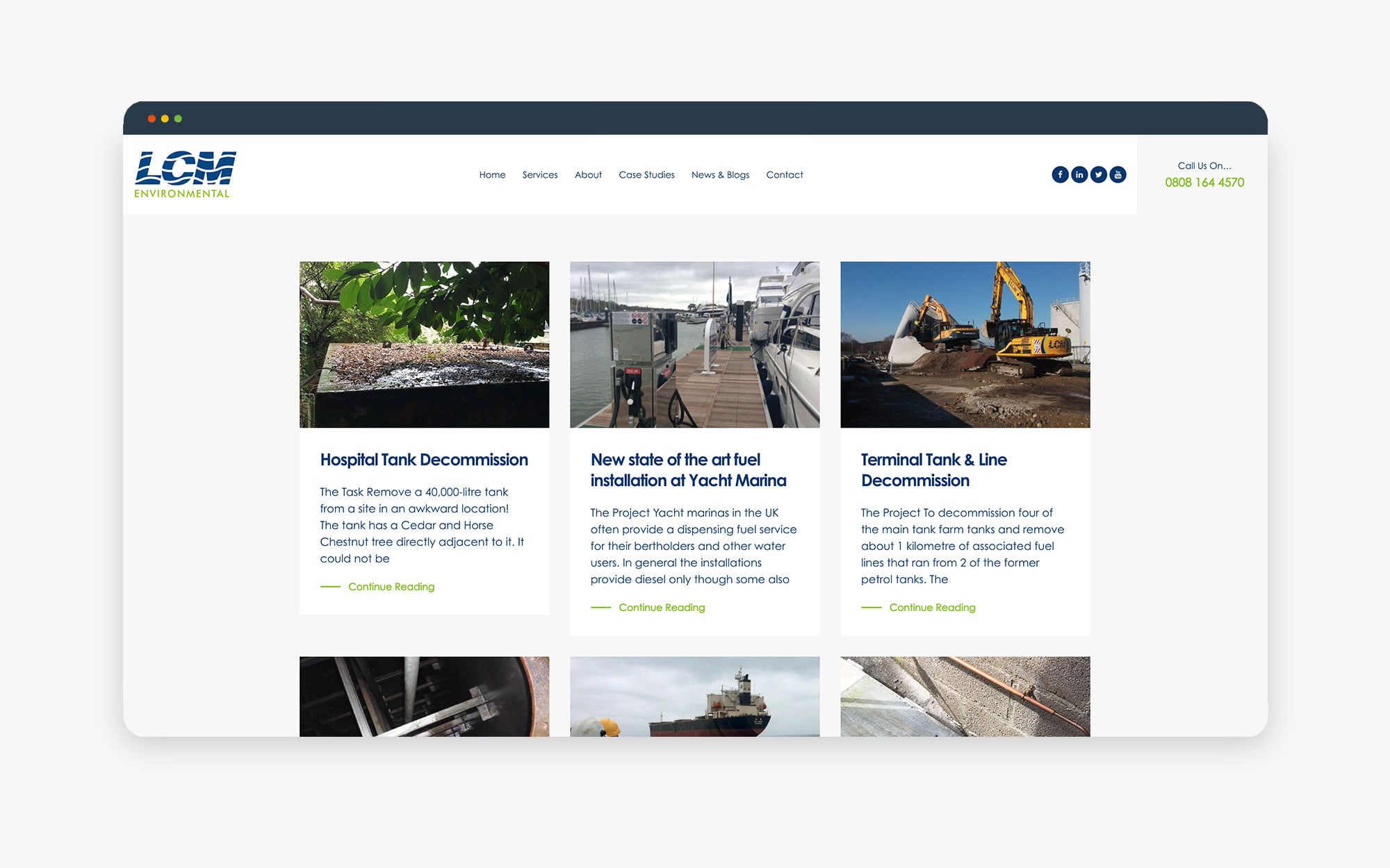 Screenshot of LCM website showcasing project images and service information