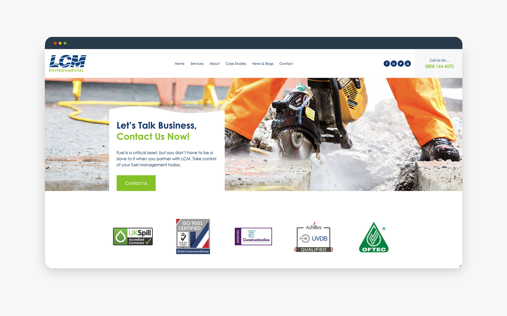 Close-up of a construction worker using a cutting tool on a cement surface, featuring a blue and yellow theme.