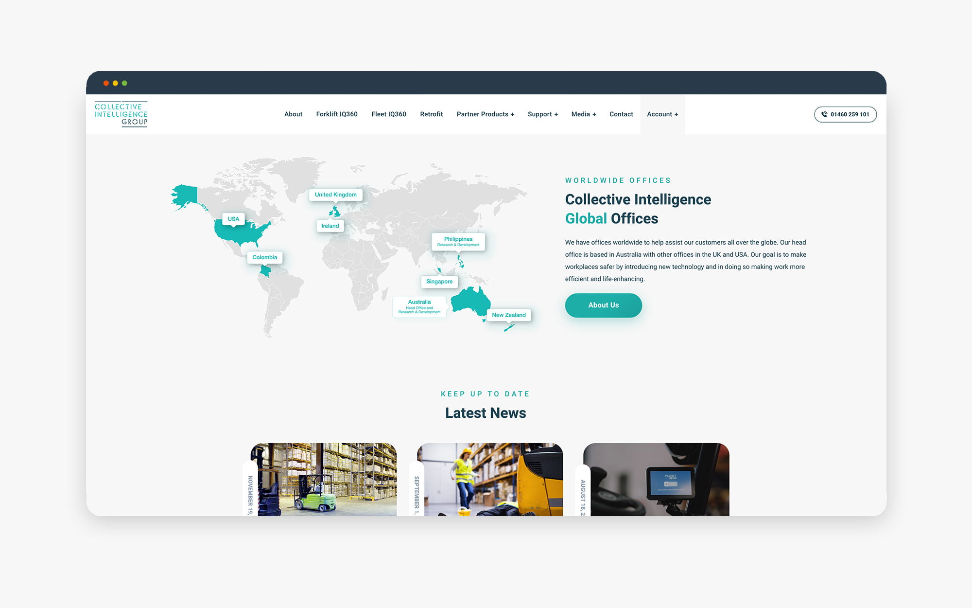Interactive map showcasing global office locations with additional information on services offered.