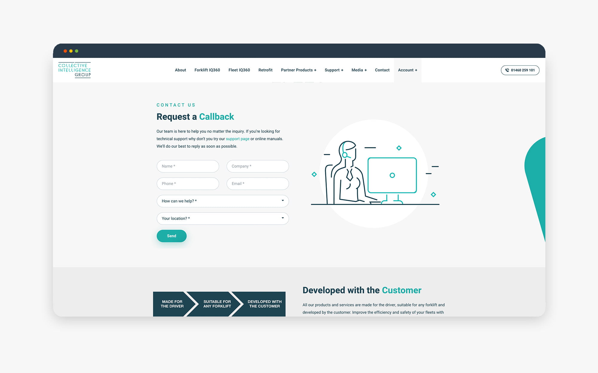 A user-friendly callback request form with input fields on a website interface