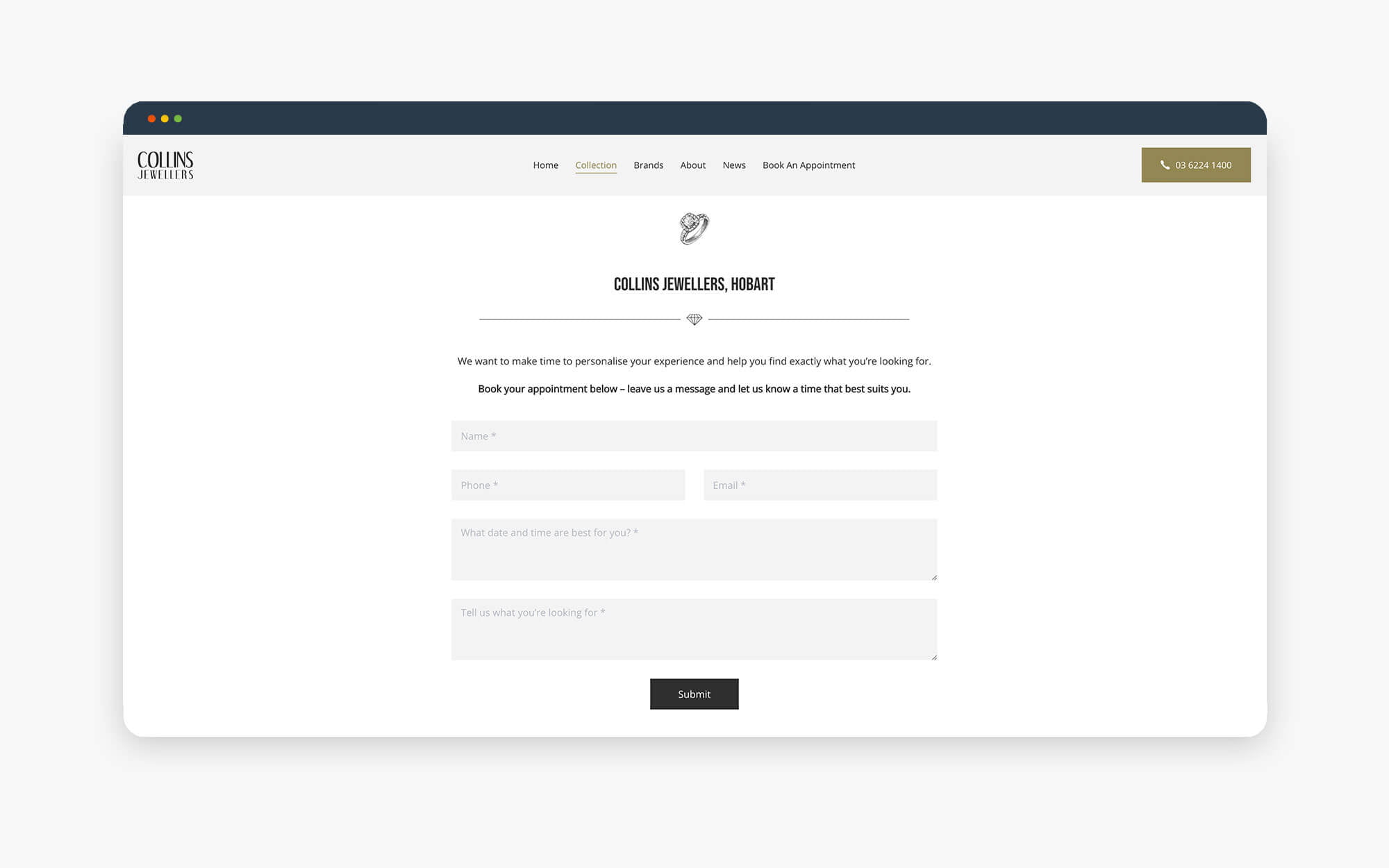Contact Form for Business Inquiries A webpage displaying a contact form for customer inquiries with fields for name and message.