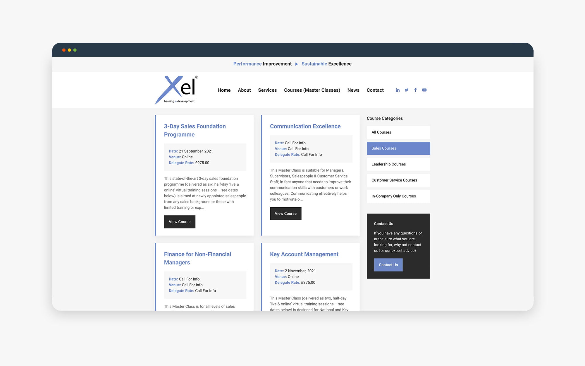 Xel Website Dashboard Overview Screenshot of Xel website displaying service offerings and user interface elements.