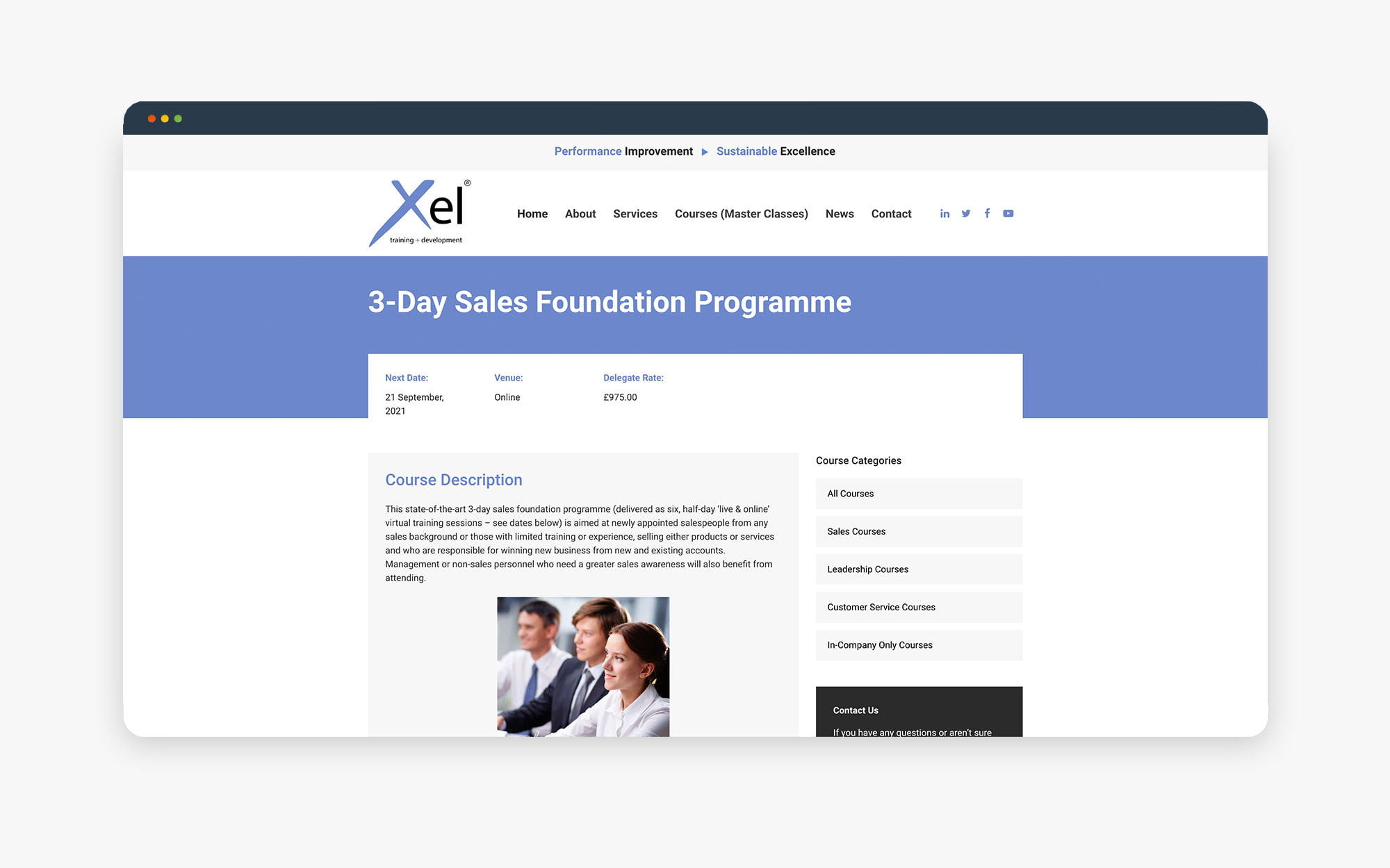 3-Day Sales Foundation Programme Overview Detailed course page for the 3-Day Sales Foundation Programme featuring course description and participant information.