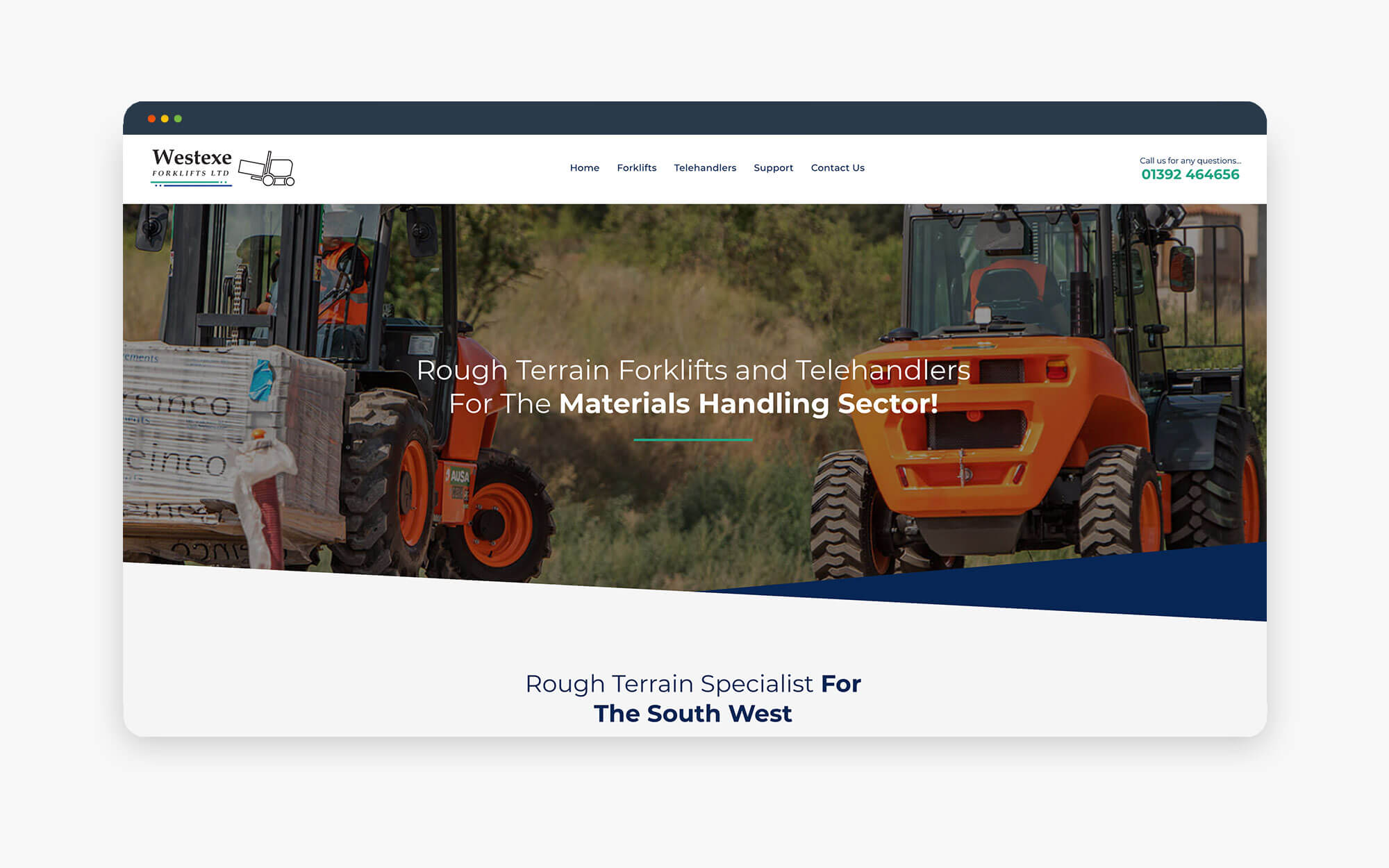 Image showcasing rough terrain forklifts and telehandlers designed for the materials handling sector in the South West.