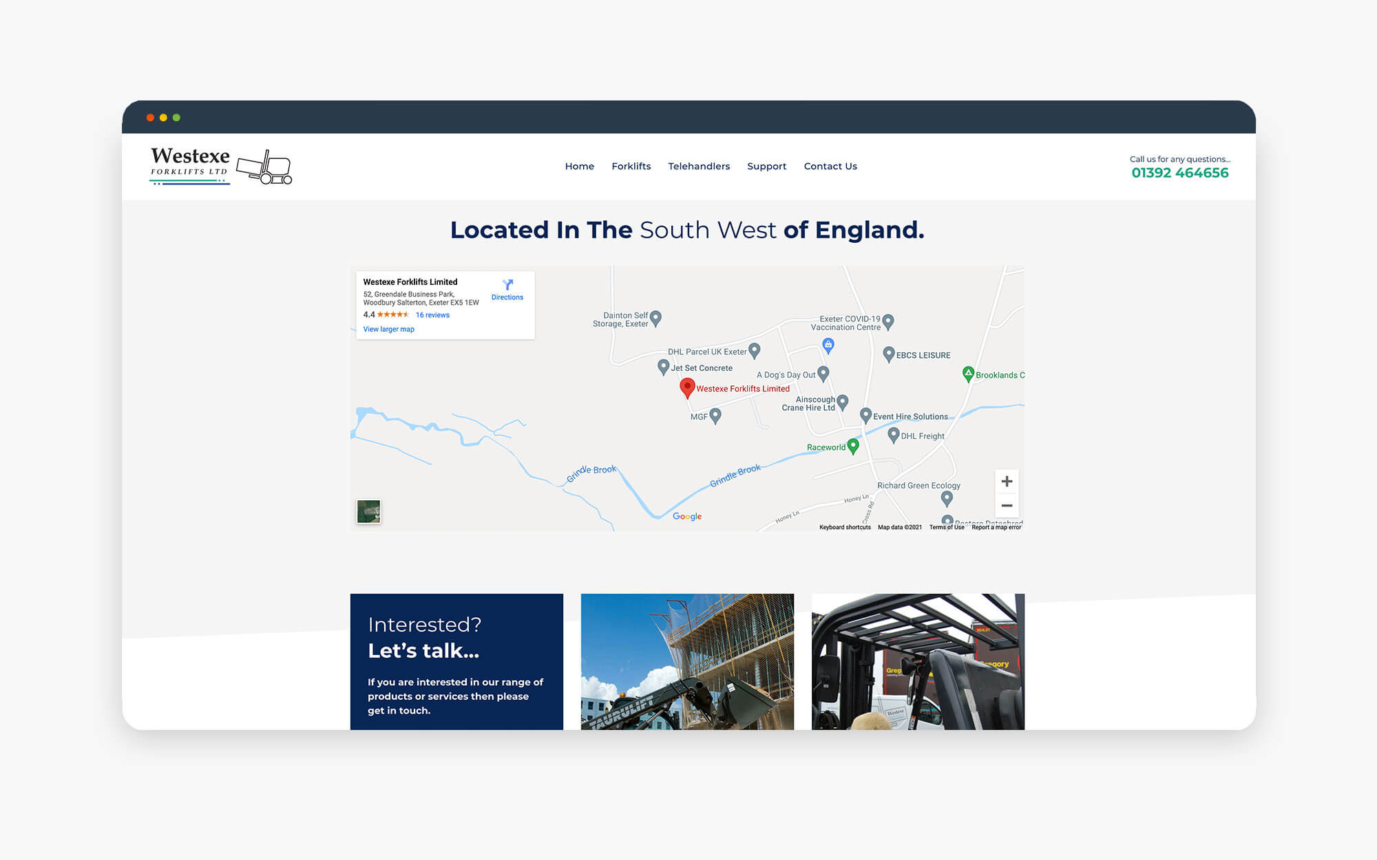 Interactive map showing locations in South West England with navigation points.