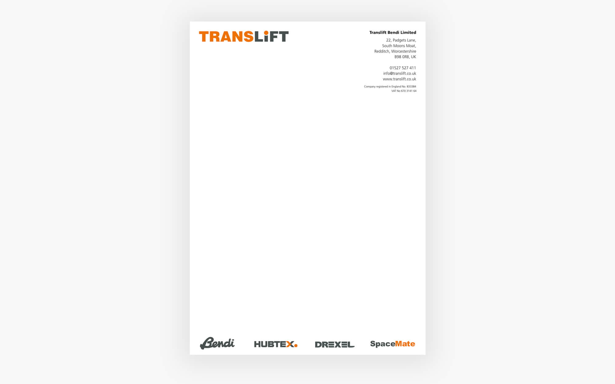 Blank letterhead of Translift with logo and contact information