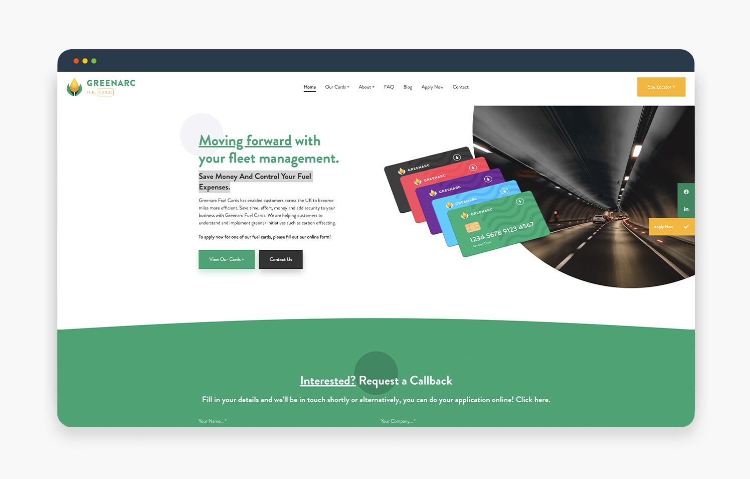 A modern web interface showcasing financial management tools and colorful cards on a sleek background.