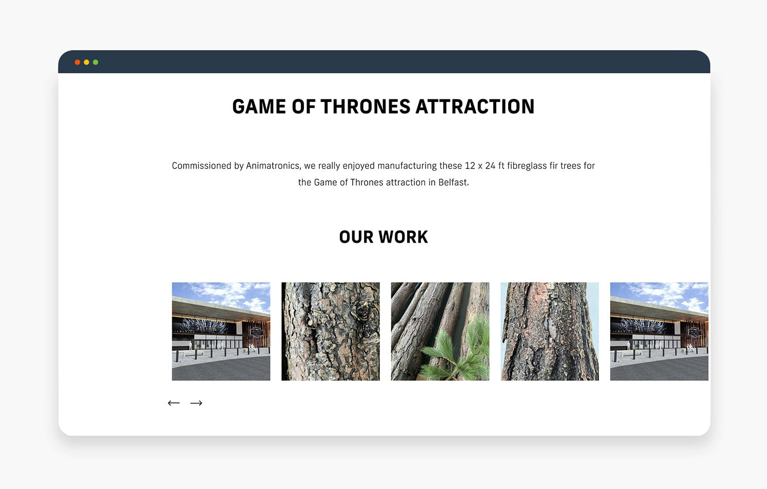 Game of Thrones Attraction Project Overview Images showcasing various elements related to the Game of Thrones attraction, including wooden textures and architectural features.
