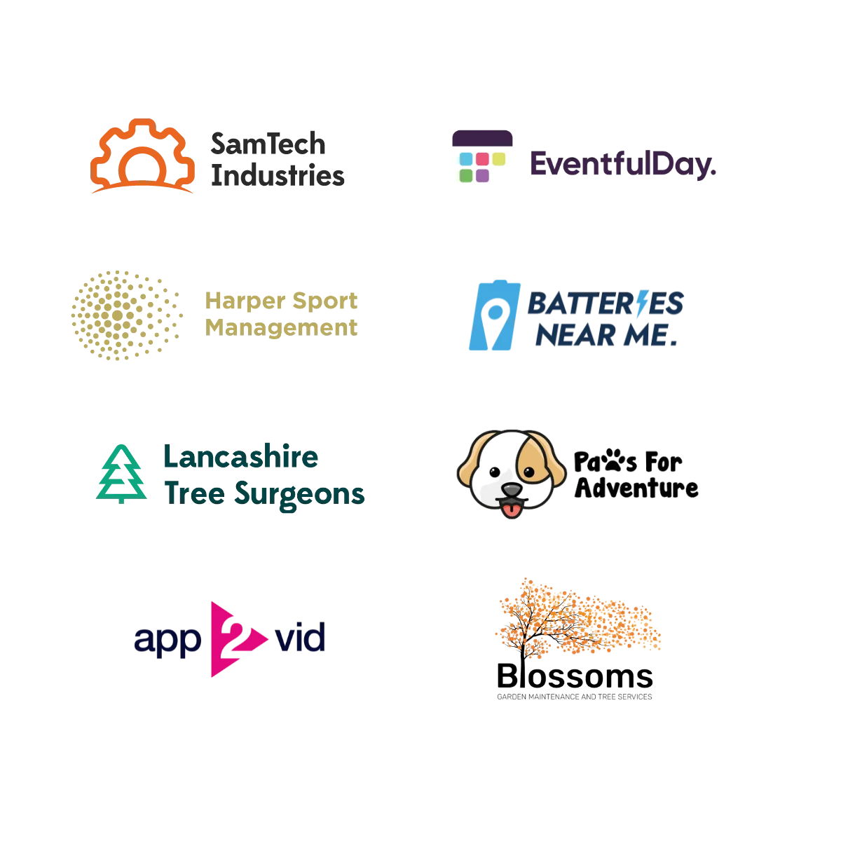 Colorful Logo Concepts for Various Themes A collection of colorful logos representing different themes including pets, adventure, and nature