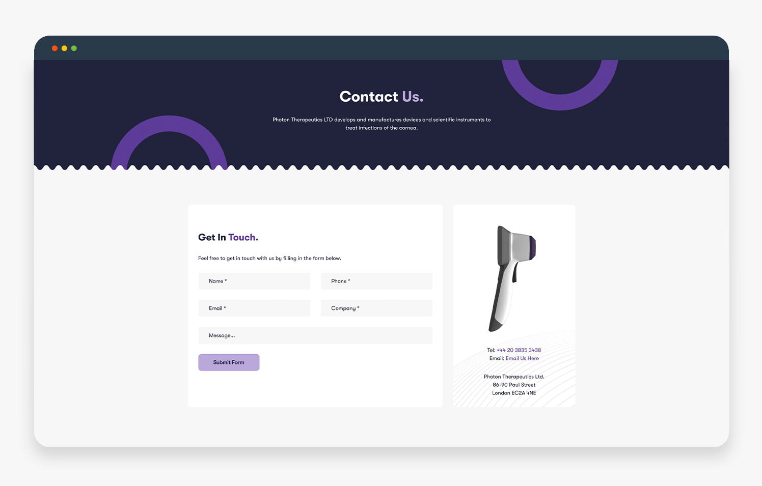 A modern contact form displayed on a website with input fields for name, email, and message, accompanied by an illustration of a megaphone.