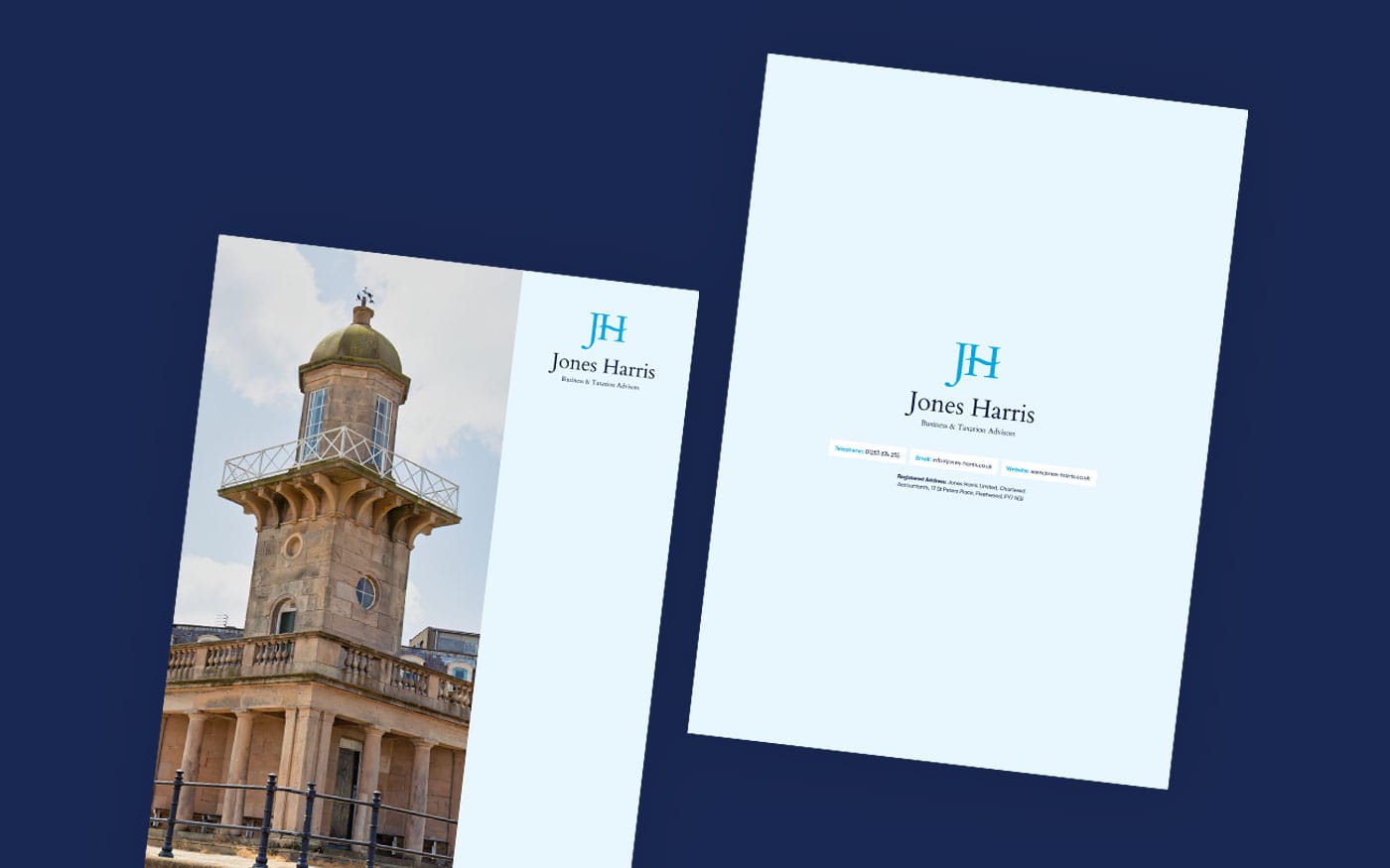 A design mockup of elegant stationery featuring a historic building with a dome, showcasing a logo and clean layout.